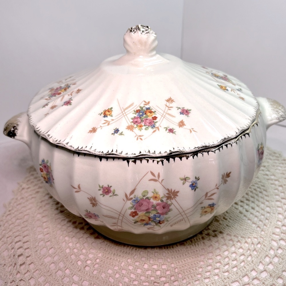 Vintage American Limoges New Princess Floral Covered Tureen Bowl 8”